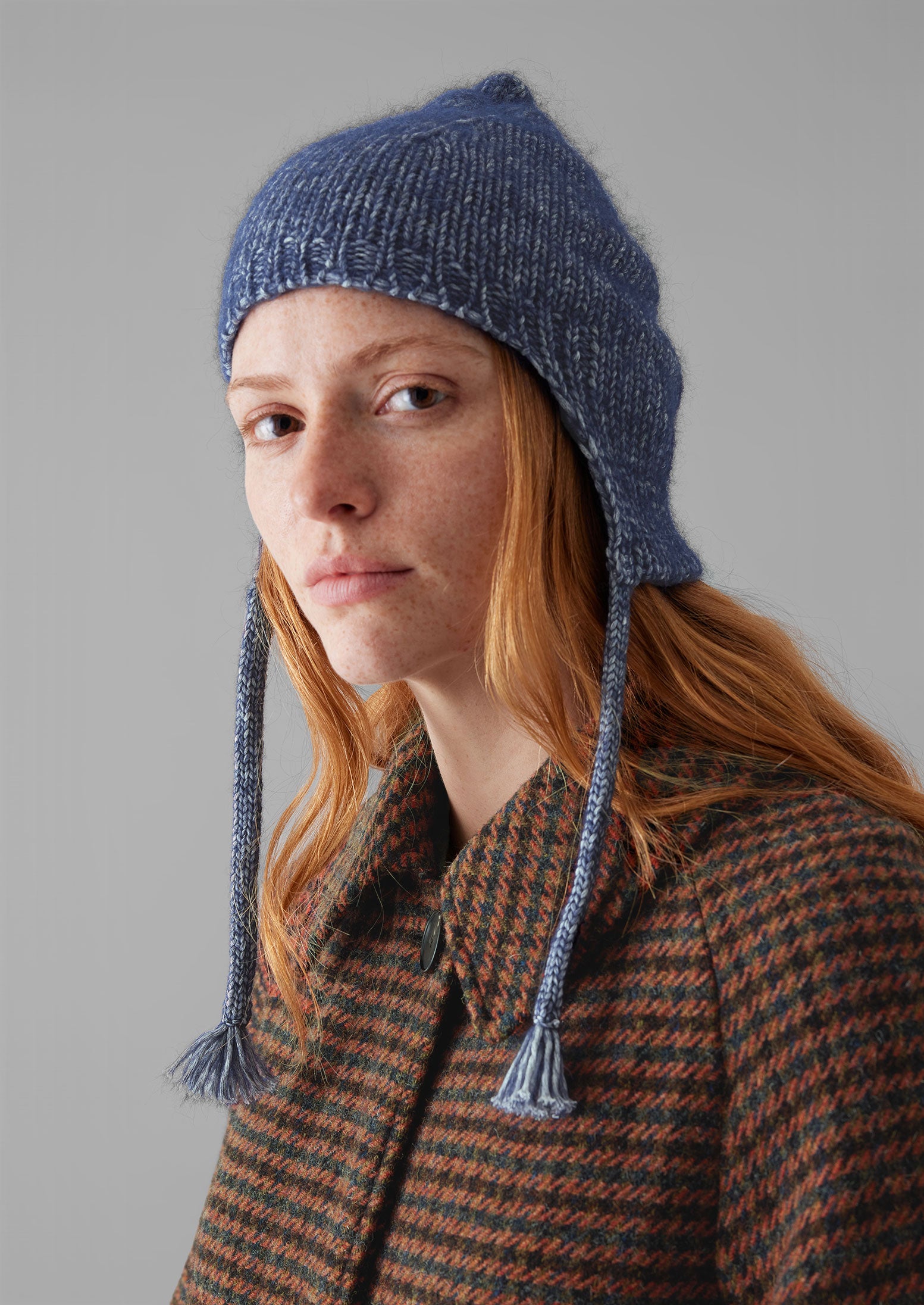 Alpaca Cotton Tassel Knit Hat Graphite Blue