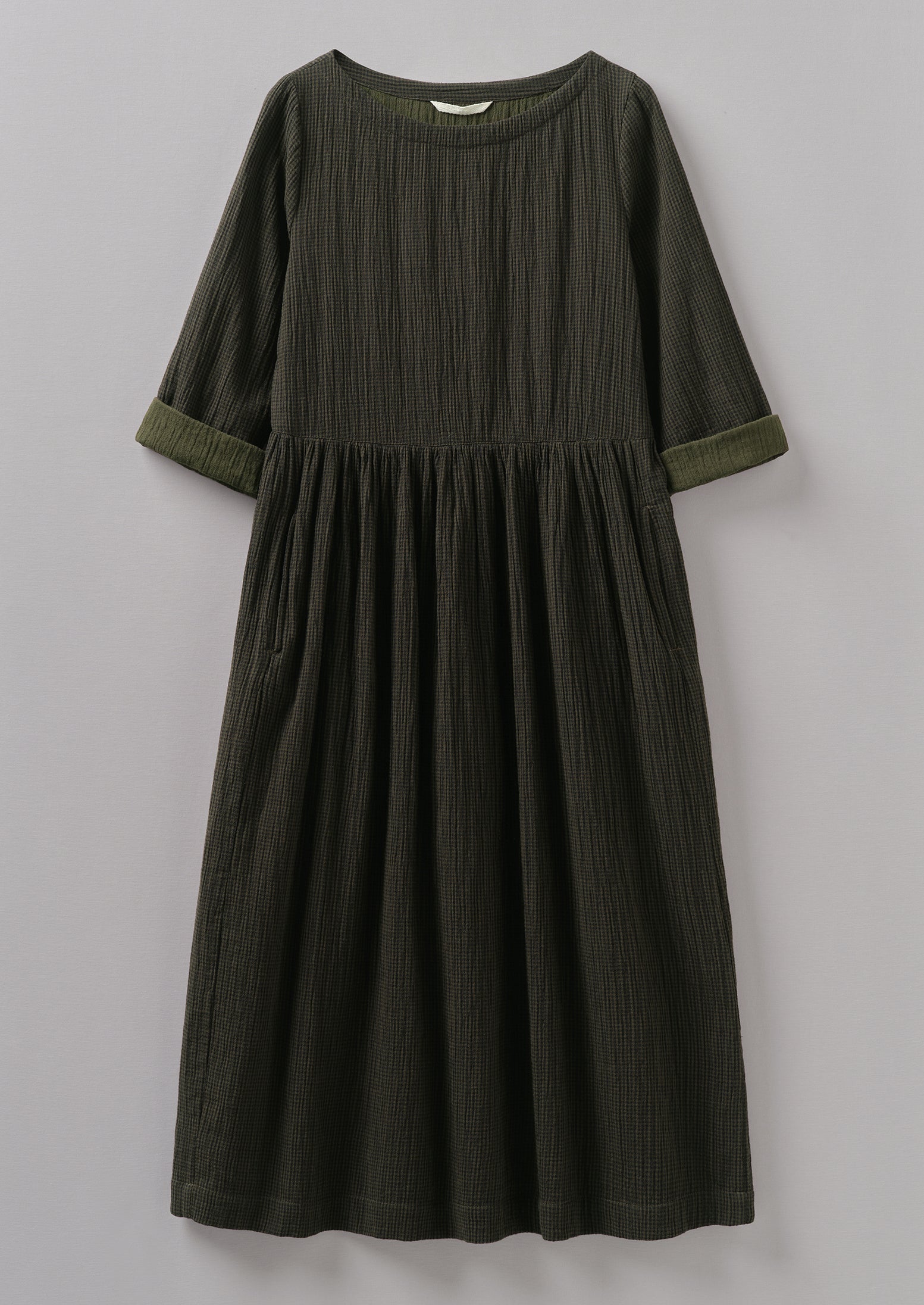 Freya Crinkle Organic Cotton Dress | Darkest Olive | TOAST