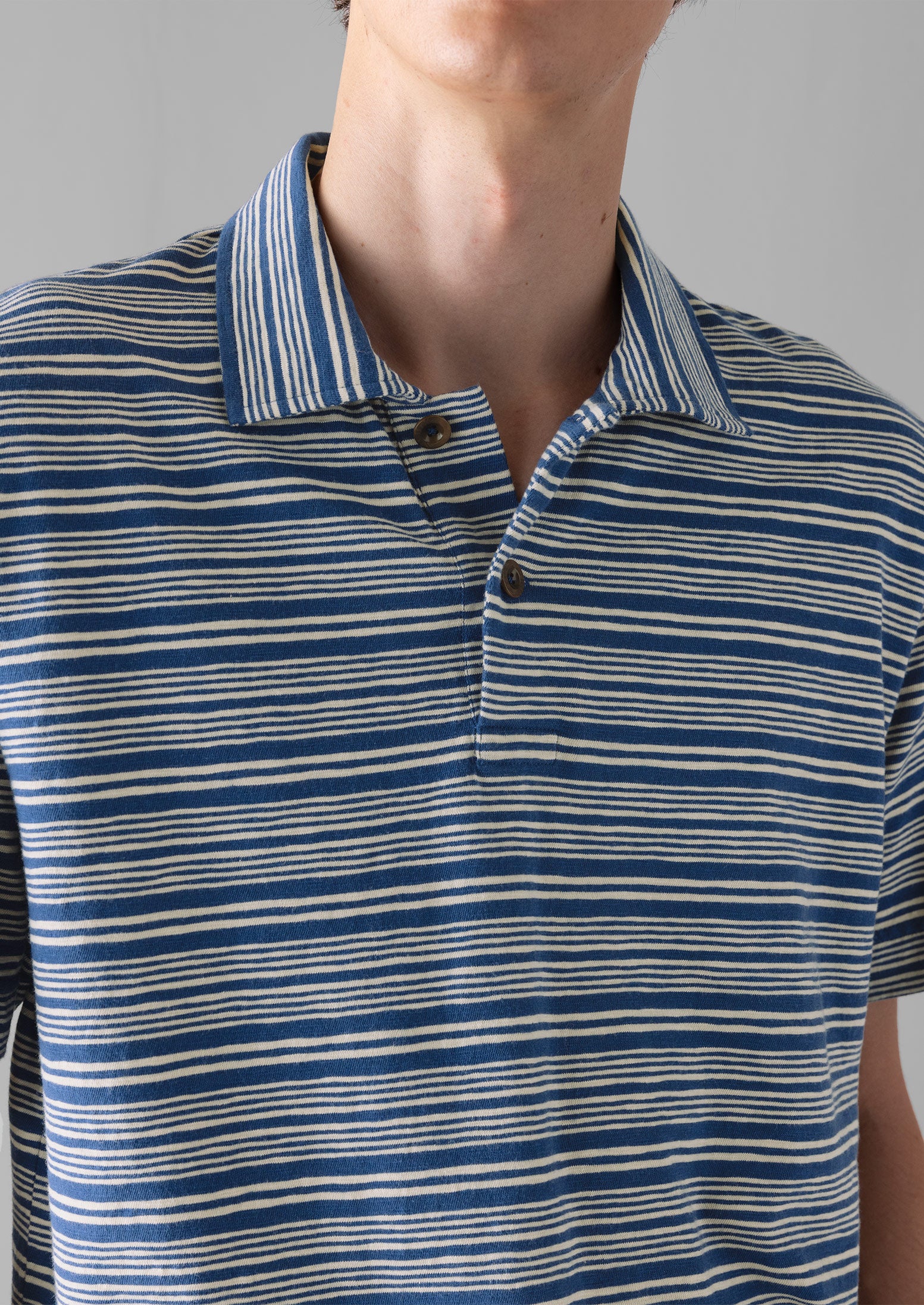 Stripe Organic Cotton Jersey Polo Shirt | Thistle/Putty