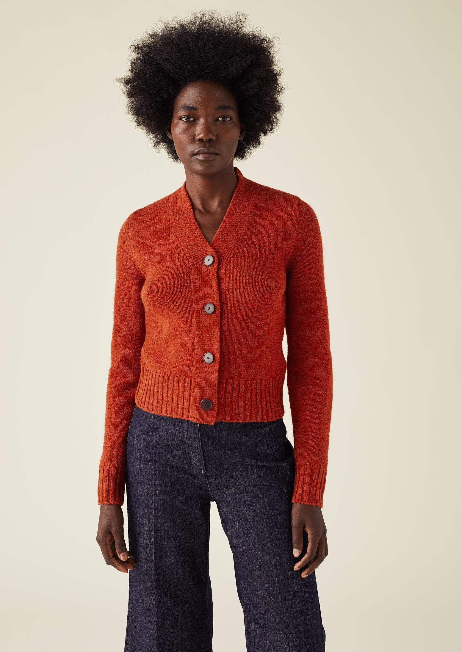 V-Neck Wool Neat Cardigan | Harissa | TOAST