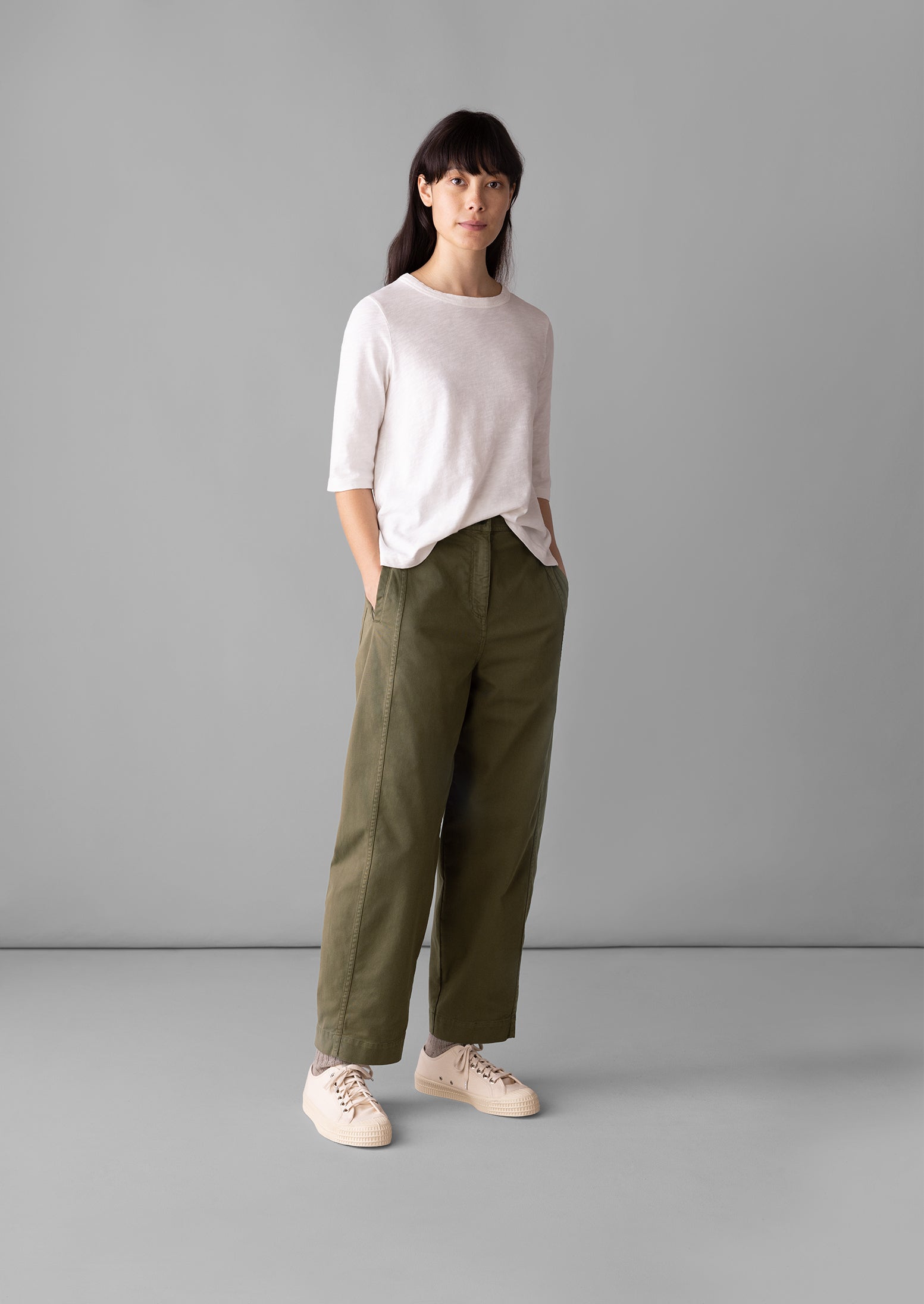 Kathe Flat Front Cotton Twill Trousers, Dark Pear