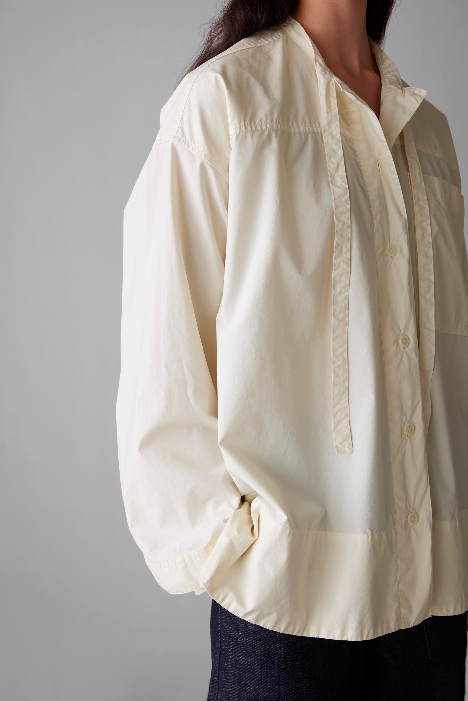 Tie Neck Cotton Poplin Shirt Ecru TOAST