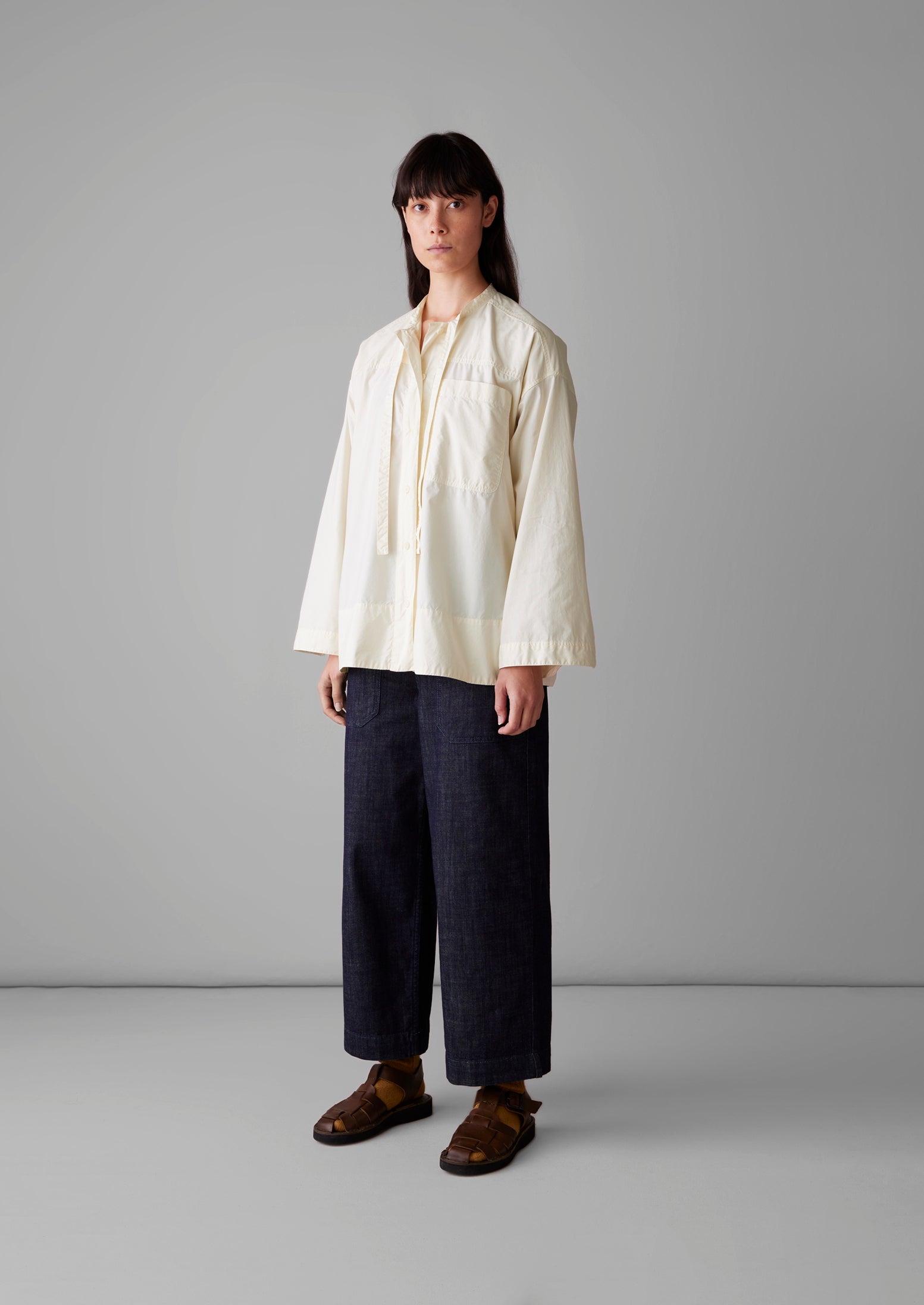 Tie Neck Cotton Poplin Shirt Ecru TOAST