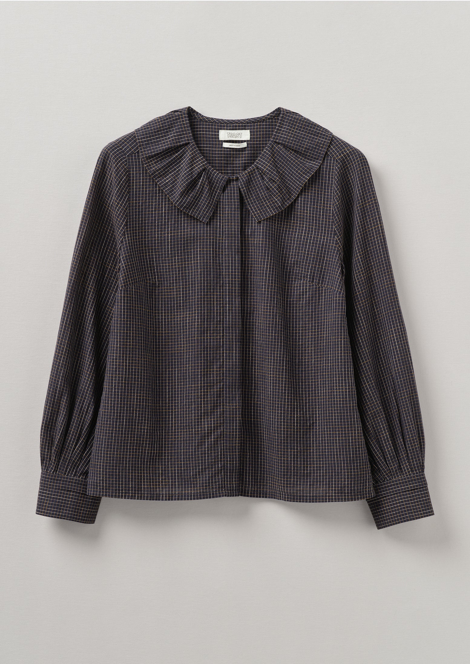 Ruffle Collar Slubby Check Shirt | Ink | TOAST