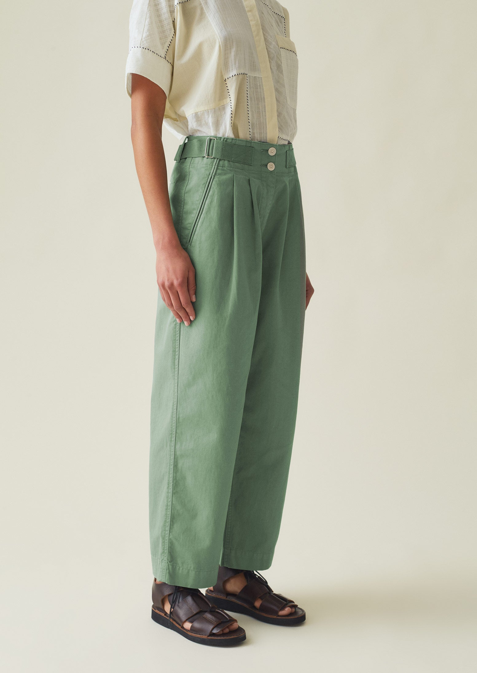 Side Tab Cotton Linen Twill Trousers | Herb | TOAST