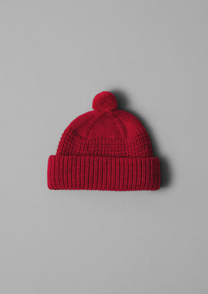 Waffle Stitch Wool Beanie | Carmine Red