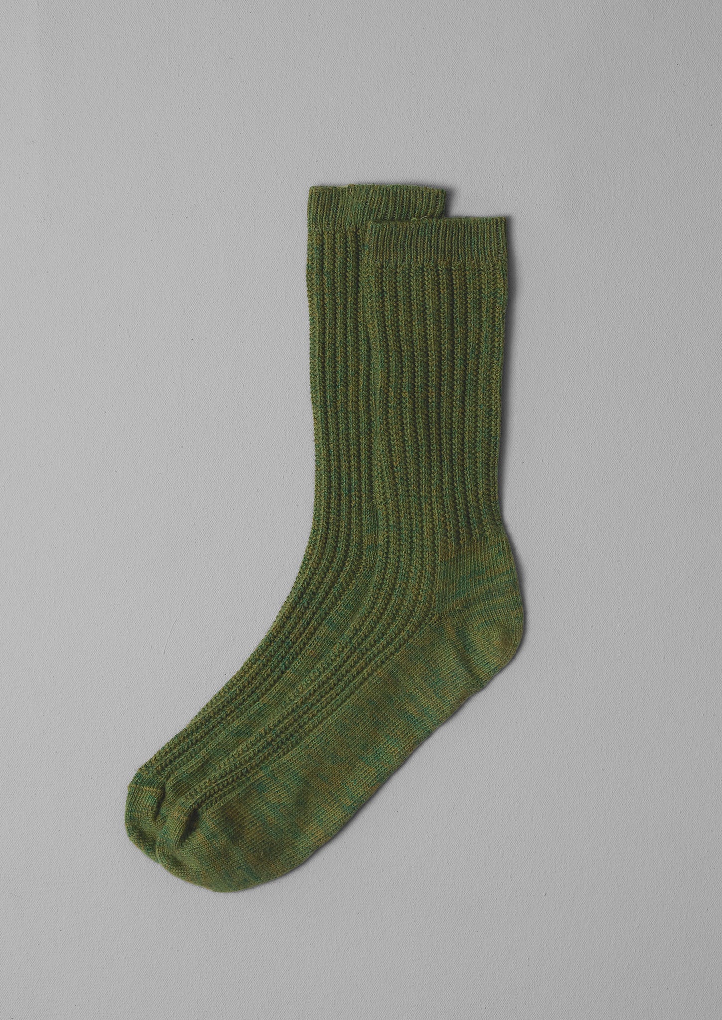 Textured Rib Cotton Marl Socks | Olive Green | TOAST