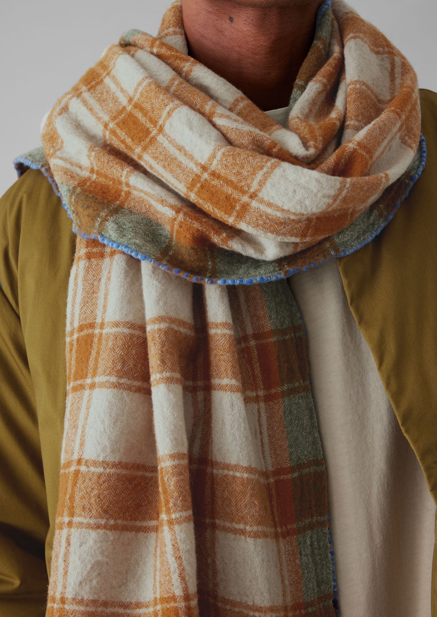 Check Boiled Wool Scarf | Rust