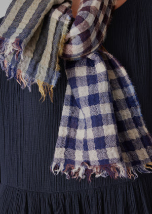 Dual Check Handwoven Knot Scarf | Earth/Multi