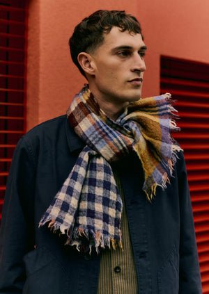 Dual Check Handwoven Knot Scarf | Earth/Multi