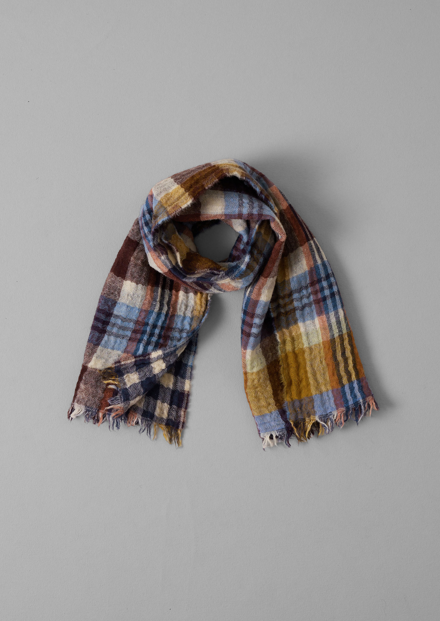 Dual Check Handwoven Knot Scarf | Earth/Multi