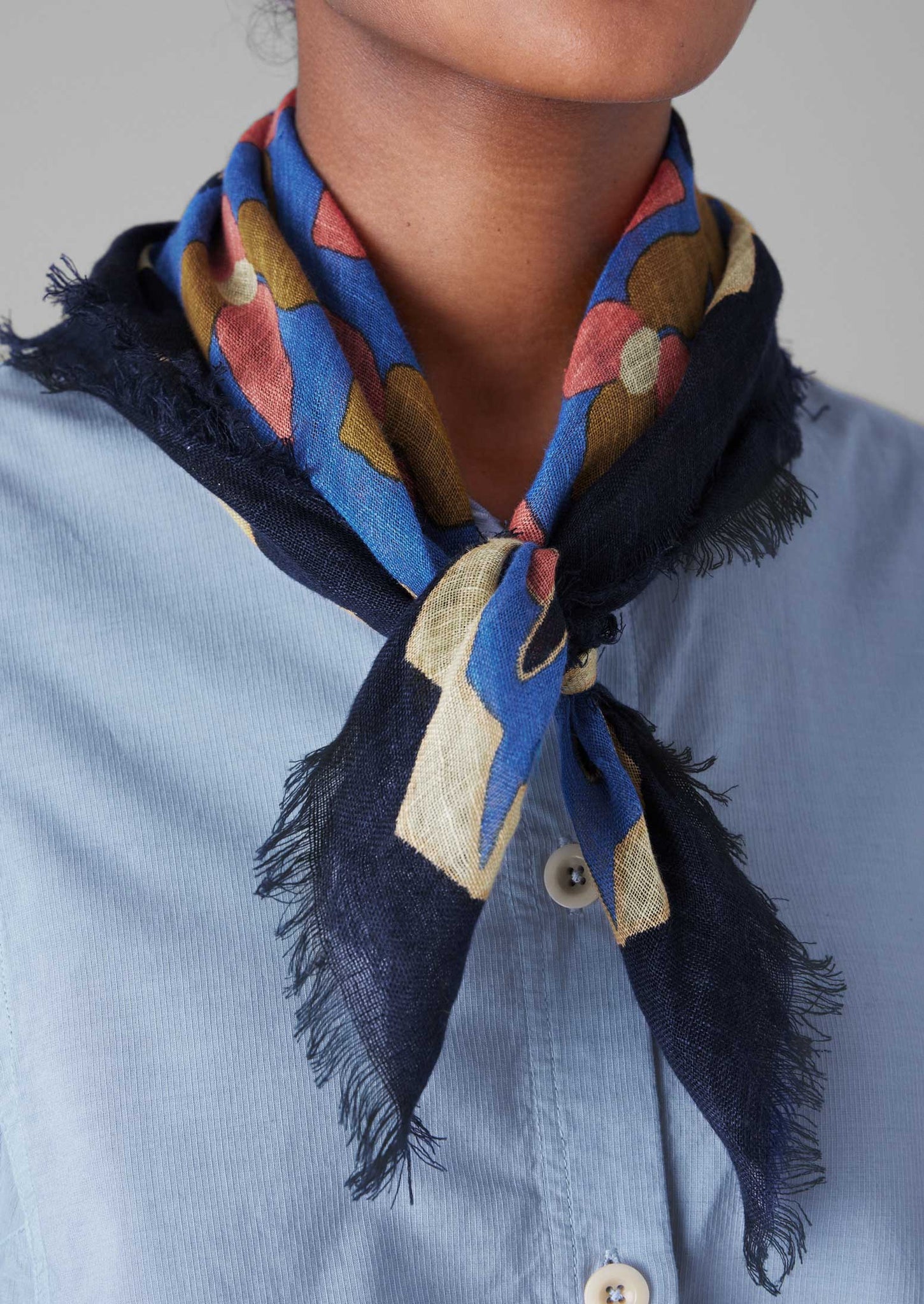 Folk Floral Print Linen Bandana | Bluebird