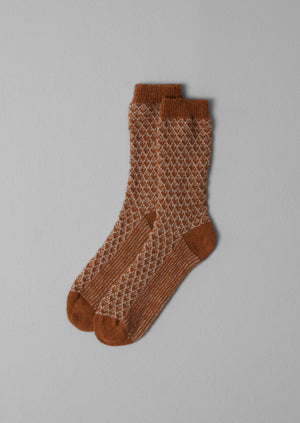 Honeycomb Stitch Wool Socks | Russet/Putty