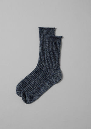 Cotton Marl Rib Socks | Denim Marl