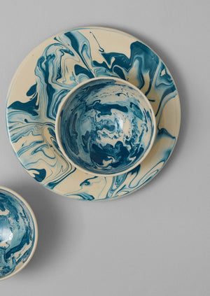 Poterie Barbotine Marbled Plate | Cream/Blue