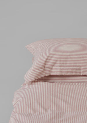 Organic Cotton Ticking Stripe Oxford Pillowcase | Ecru/Rose