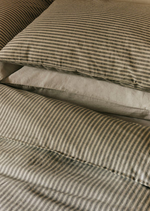 Organic Cotton Ticking Stripe Housewife Pillowcase | Ecru/Graphite