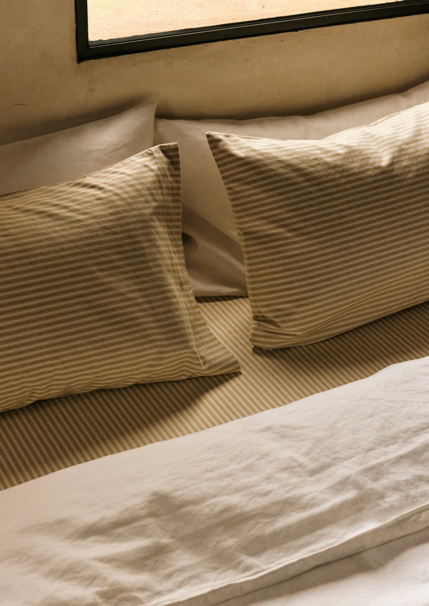 Organic Cotton Ticking Stripe Housewife Pillowcase | Ecru/Straw