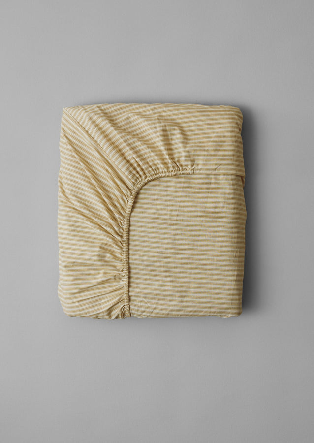 Organic Cotton Ticking Stripe Fitted Sheet | Ecru/Straw