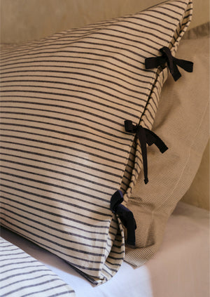 Organic Cotton Pyjama Stripe Housewife Pillowcase | Navy/Ecru