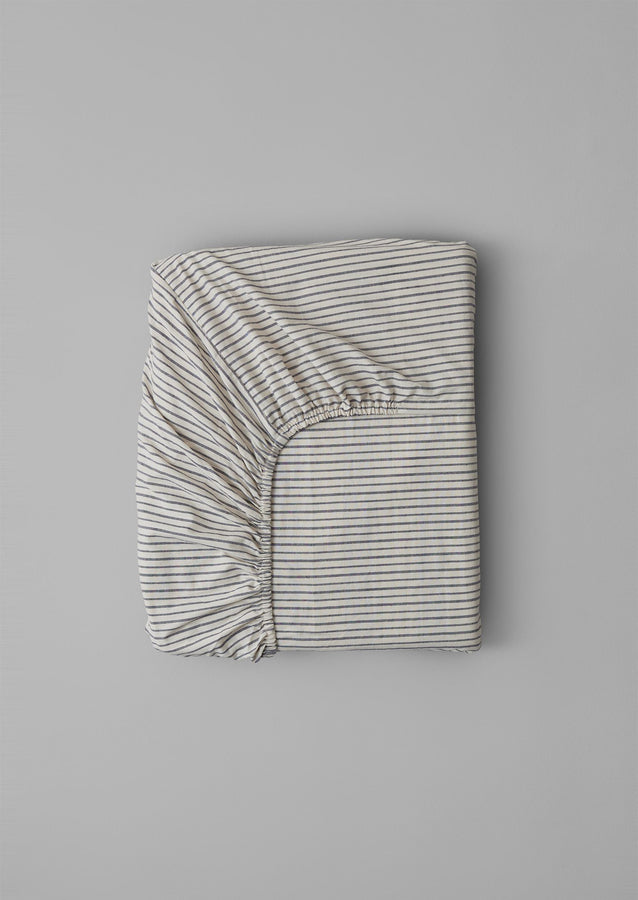 Organic Cotton Pyjama Stripe Fitted Sheet | Navy/Ecru