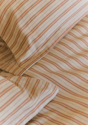 Ines Flannel Stripe Cotton Duvet Cover | Apricot/Soft Blue