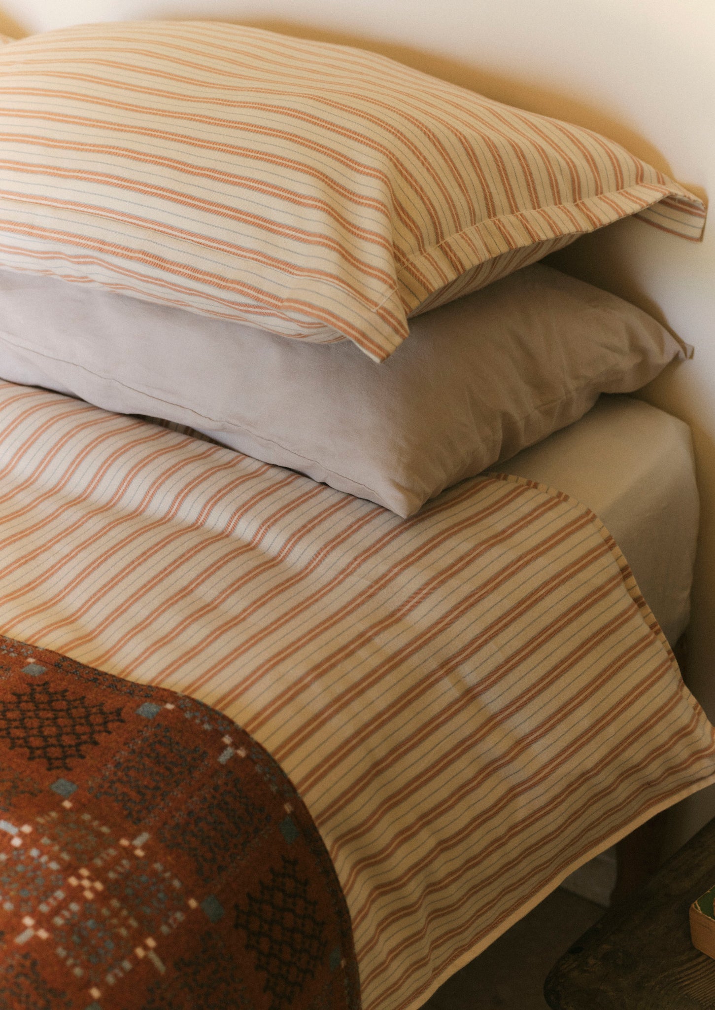 Ines Flannel Stripe Cotton Duvet Cover | Apricot/Soft Blue