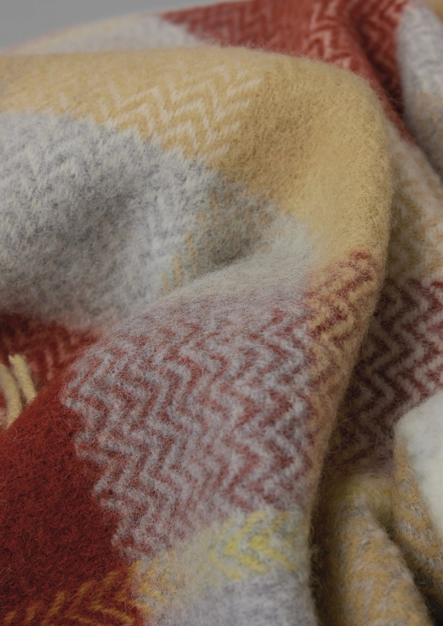 Chevron Check Wool Blanket | Celery/Rust