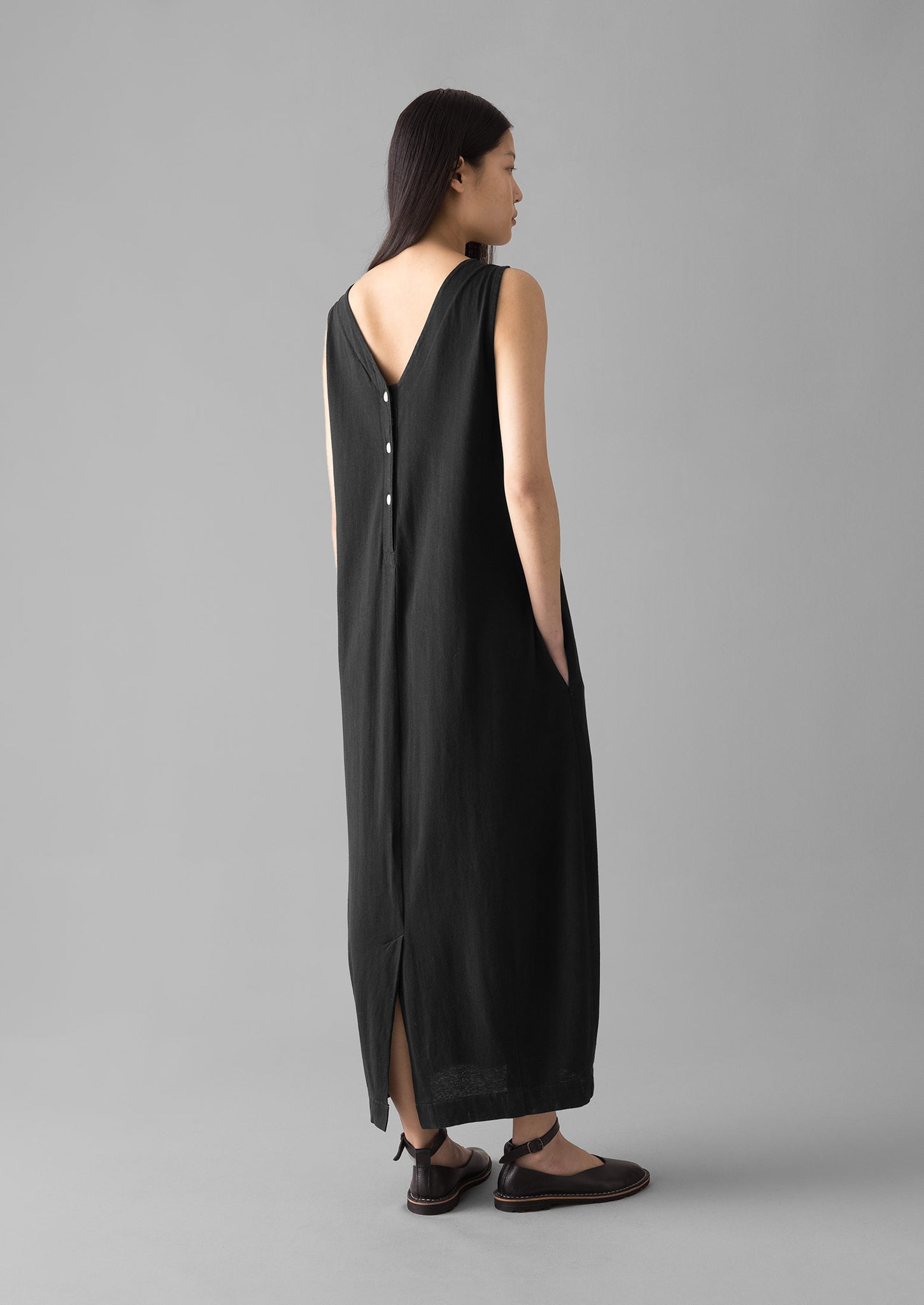 V-Neck Cotton Jersey Dress | Washed Black