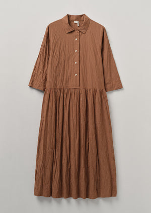 Check Crinkle Cotton Dress | Copper/Ecru | TOAST