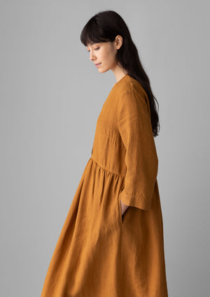 V-Neck Garment Dyed Linen Dress | Caramel | TOAST