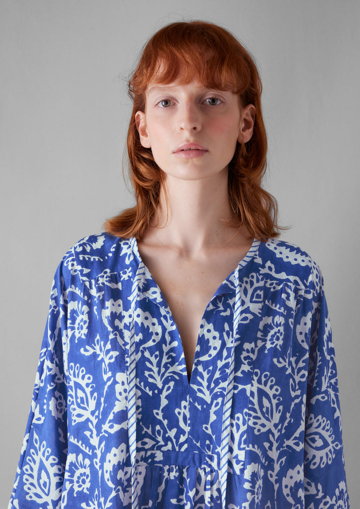 Trailing Botanical Block Print Dress | Woad | TOAST