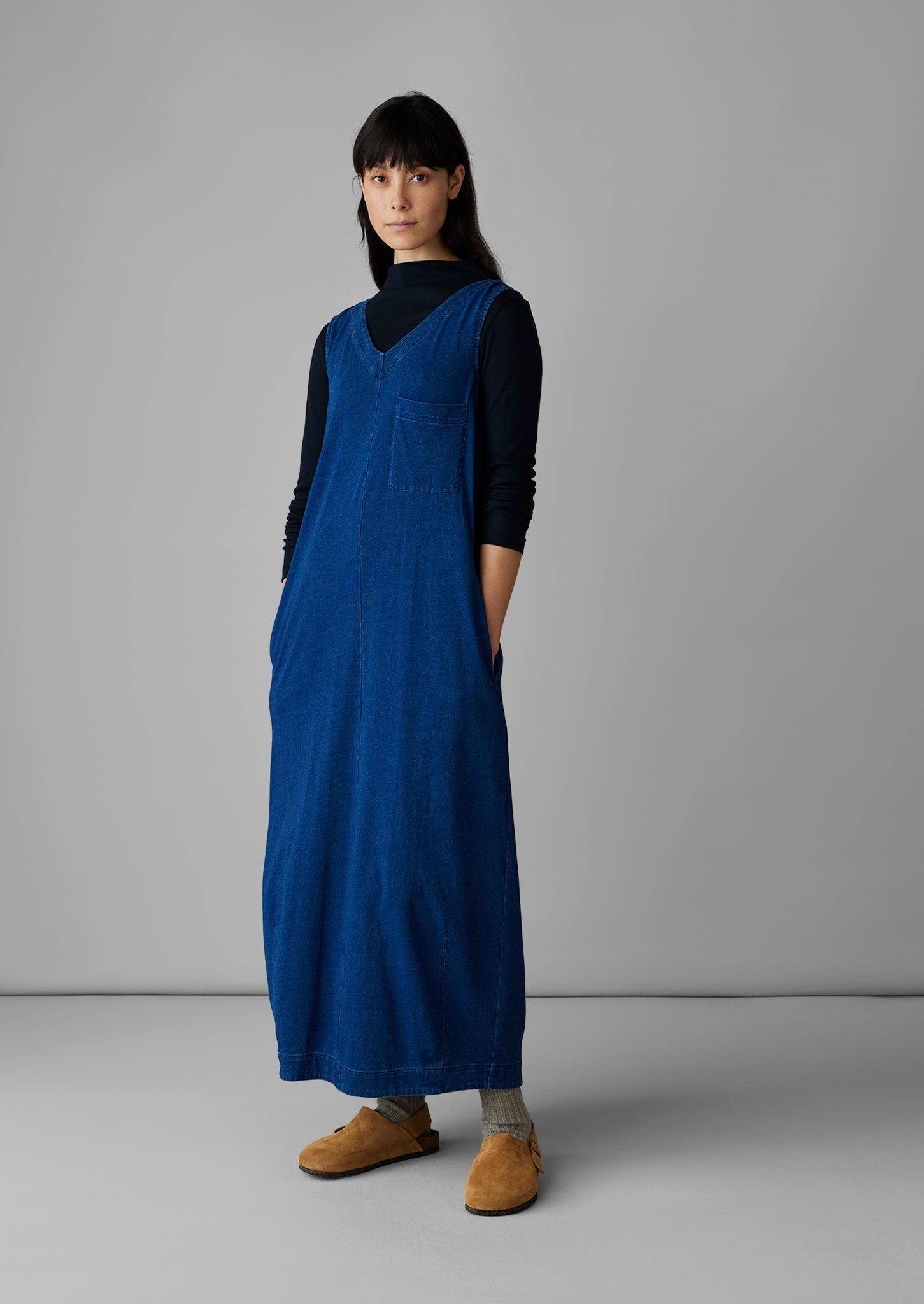 V-Neck Cotton Jersey Dress | Washed Indigo | TOAST