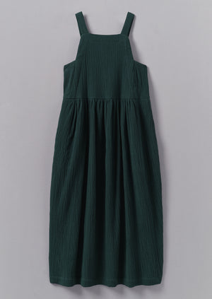 Gathered Waist Crinkled Cotton Dress | Oil Green