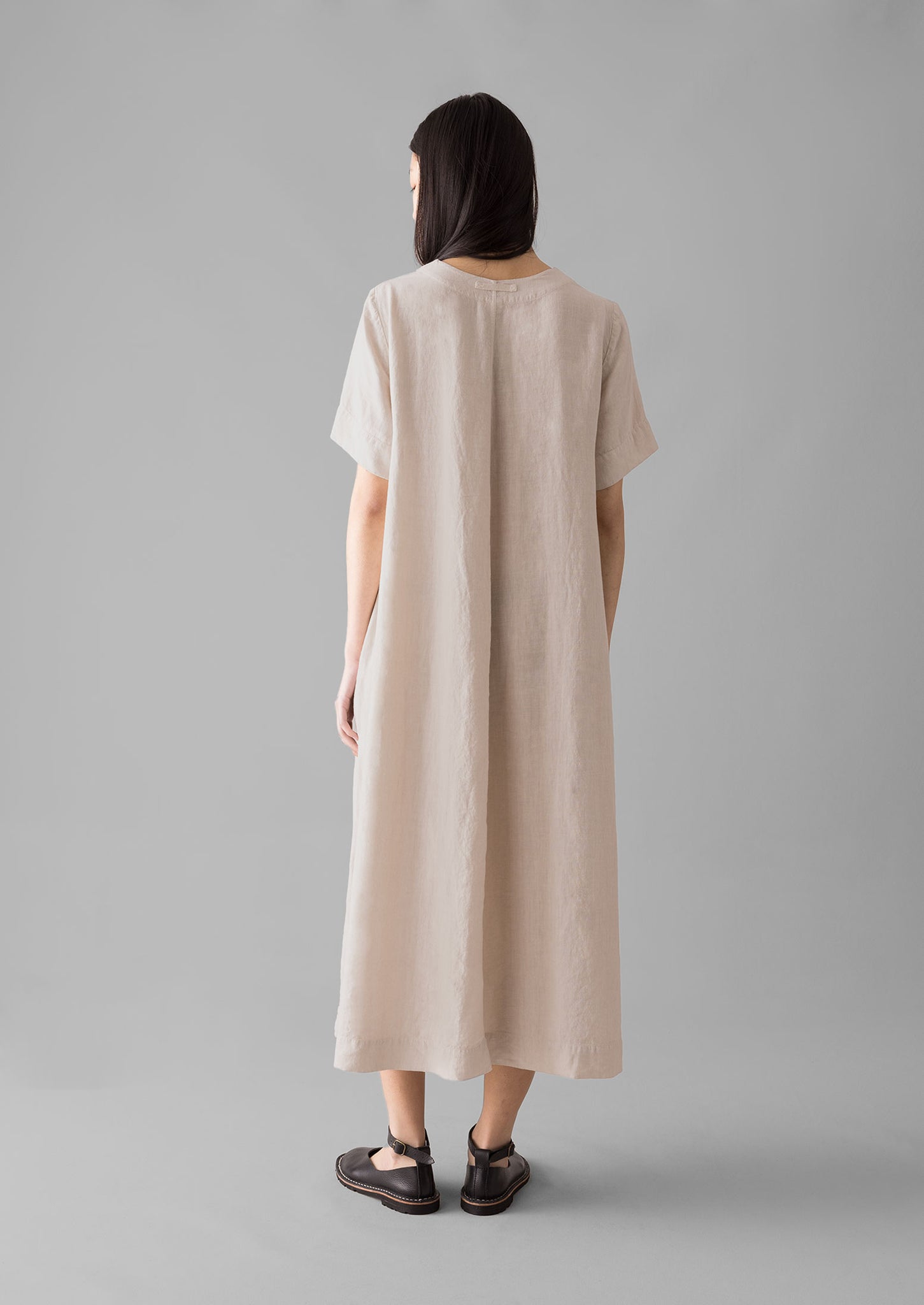 Garment Dyed Linen V-Neck Dress | Stone | TOAST