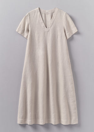 Garment Dyed Linen V-Neck Dress | Stone