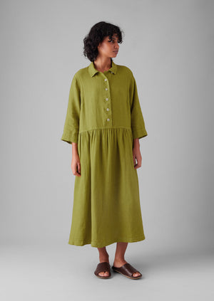 Garment Dyed Linen Shirt Dress | Olivine