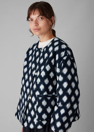 Crosshatch Ikat Quilted Cotton Jacket | Indigo Blue