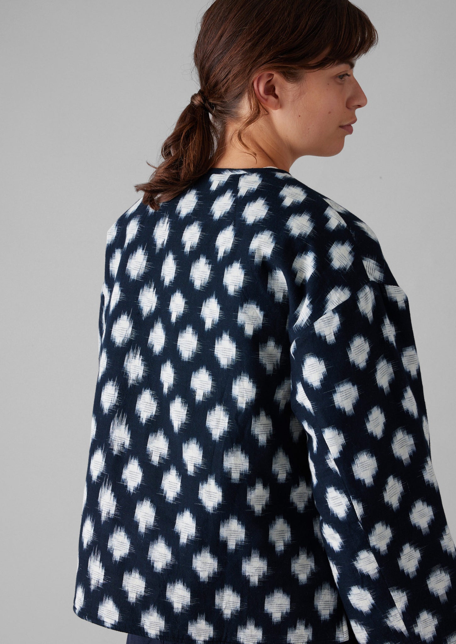 Crosshatch Ikat Quilted Cotton Jacket | Indigo Blue