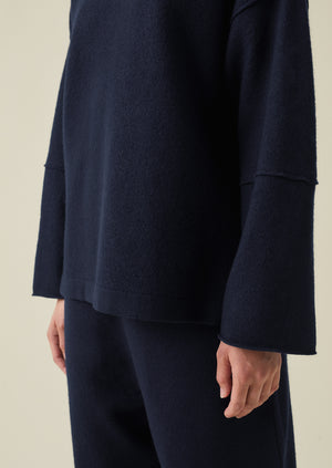 Panelled Boiled Wool Sweater | Navy