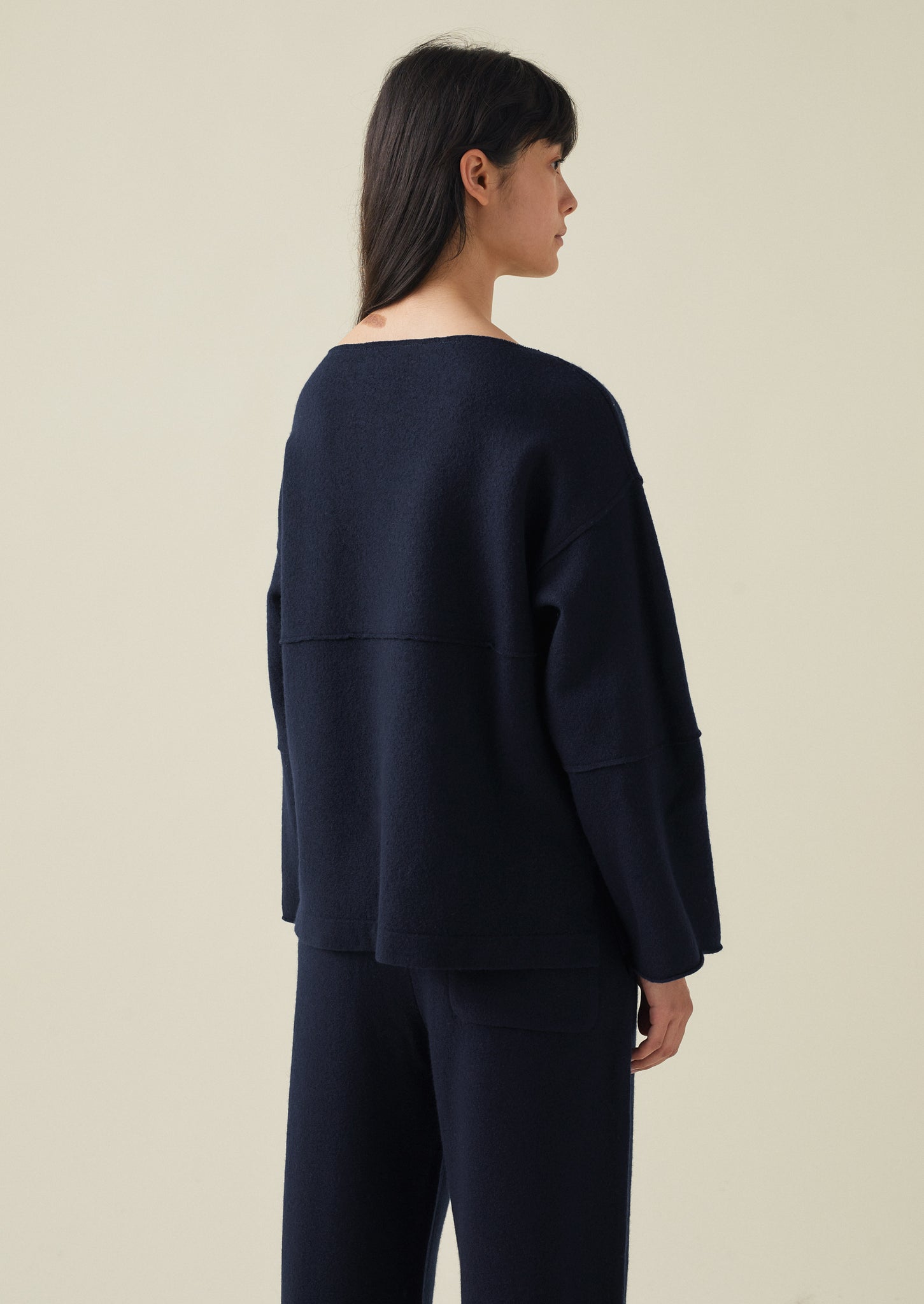 Panelled Boiled Wool Sweater | Navy