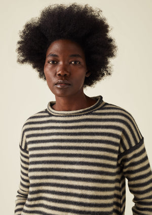 Stripe Alpaca Wool Sweater | Ecru/Charcoal | TOAST