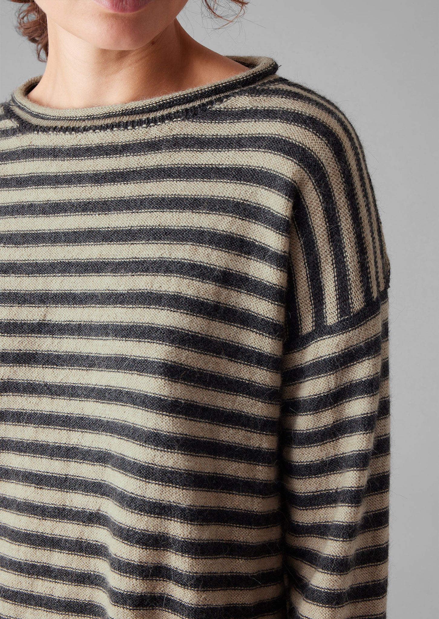 OuterKnown top Alpaca Wool Sweater S Brown Beige Stripe Pullover Jumper