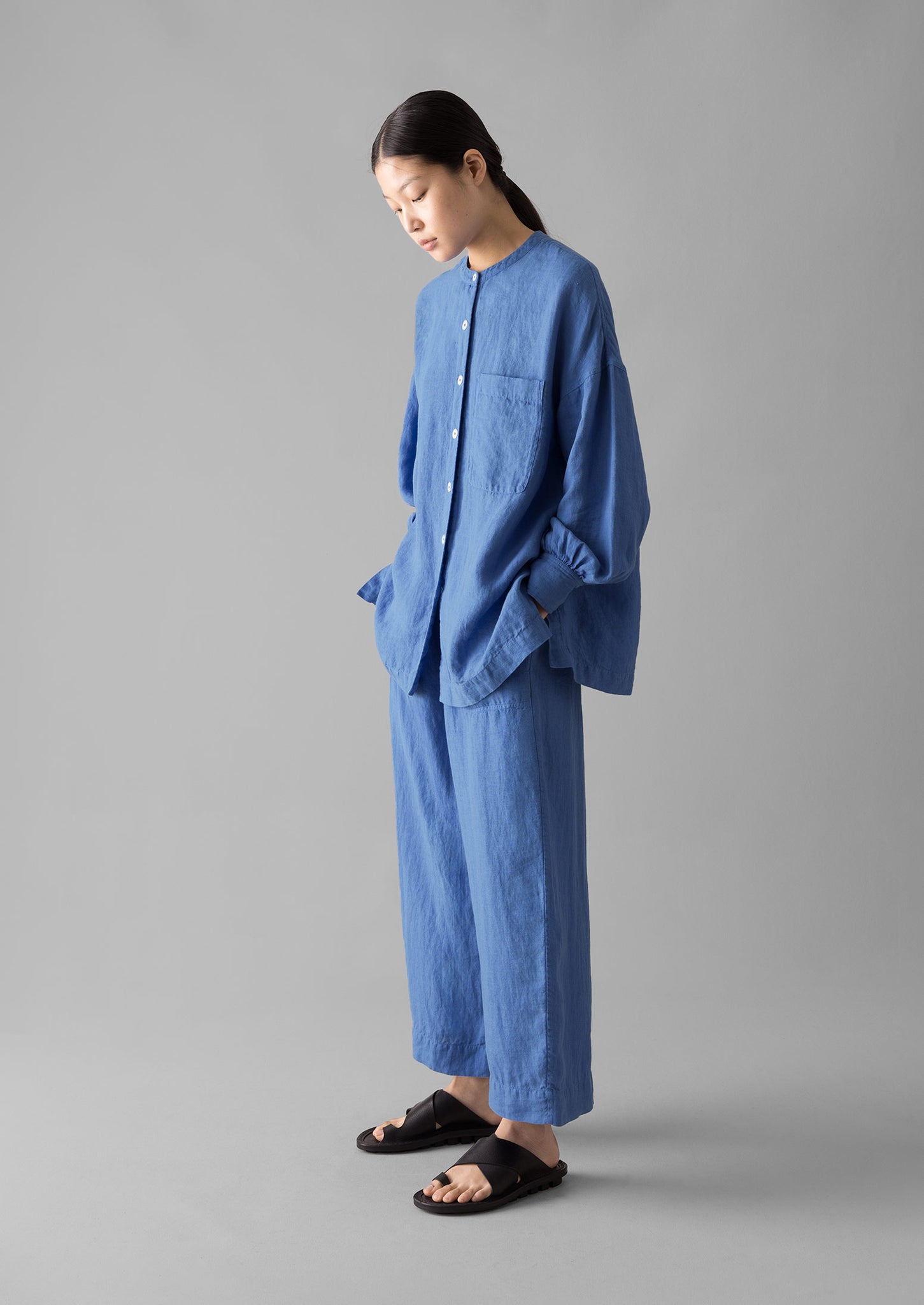 Garment Dyed Linen Oversized Shirt | Blue Violane