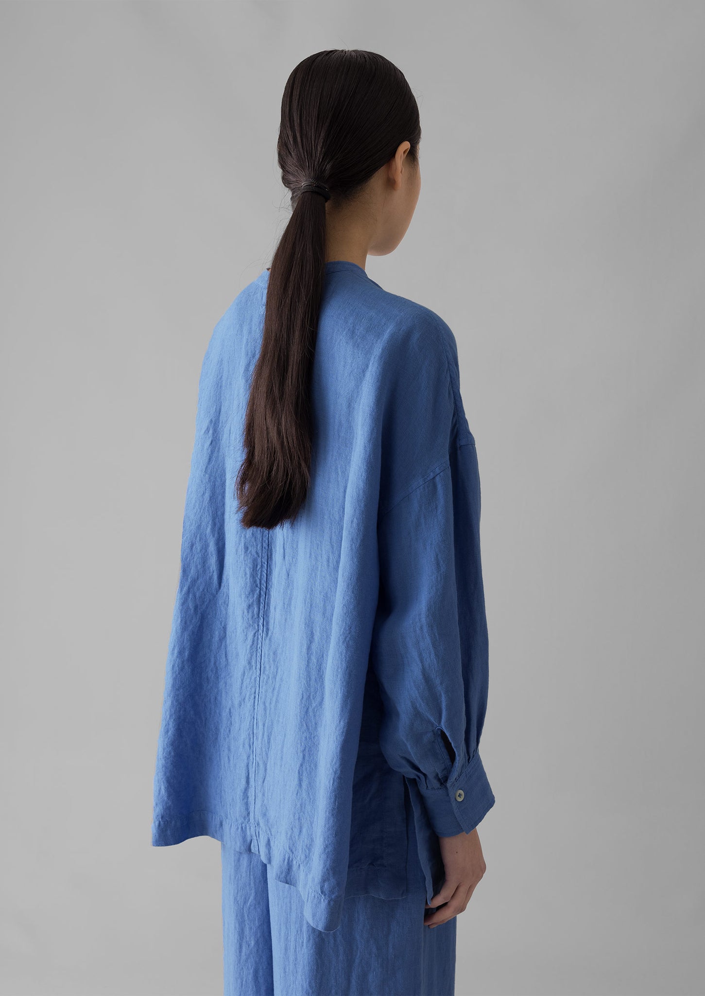 Garment Dyed Linen Oversized Shirt | Blue Violane