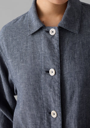 Cotton Linen Twill Shirt | Indigo Blue