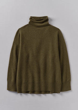 Roll Neck Wool Cashmere Sweater | Olive