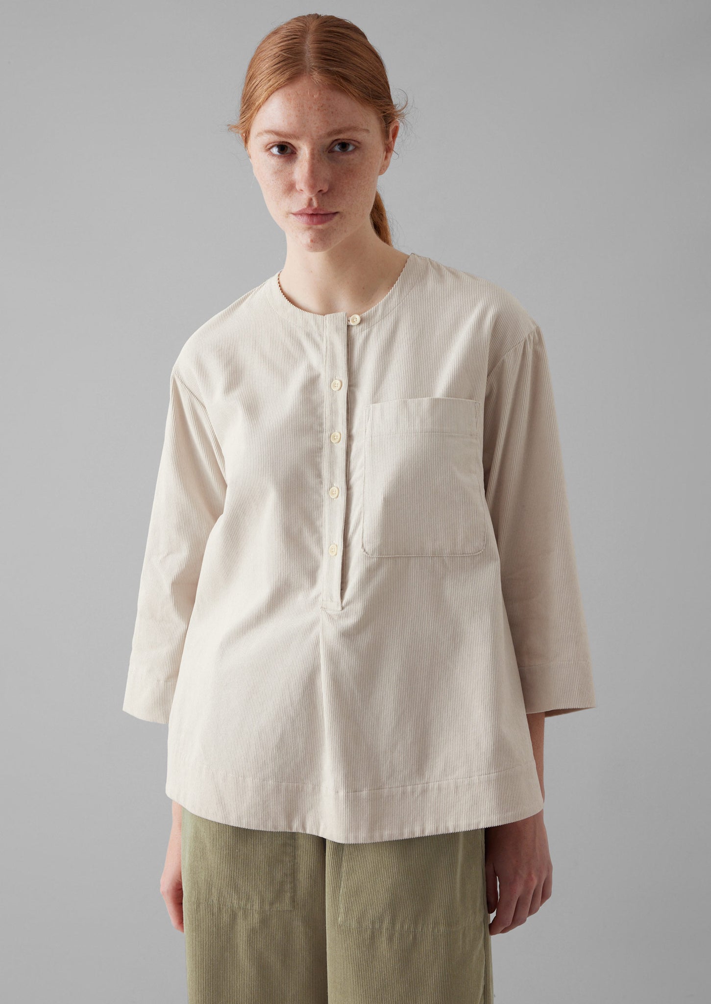 Organic Cord Patch Pocket Shirt | Stone