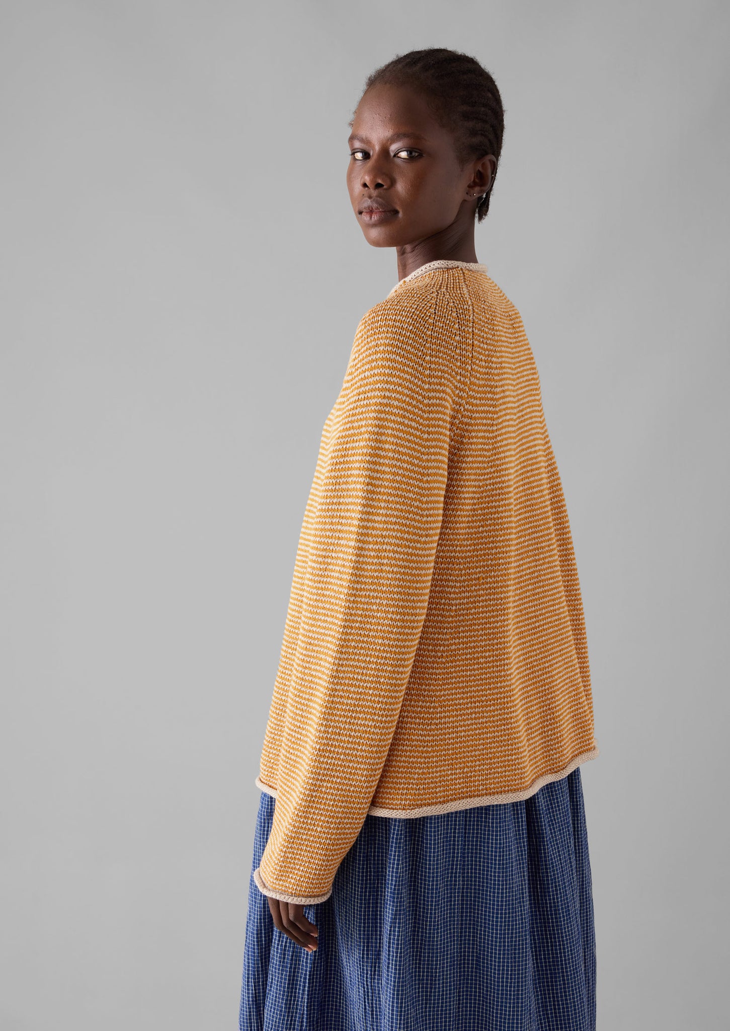 Stripe Linen Cotton Sweater | Spice/Putty