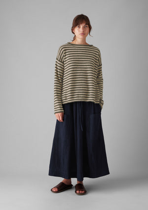 Stripe Alpaca Wool Crew Neck Sweater | Oatmeal/Olive